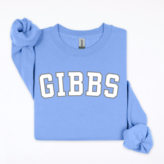 GIBBS Blue letters gray outline crew neck