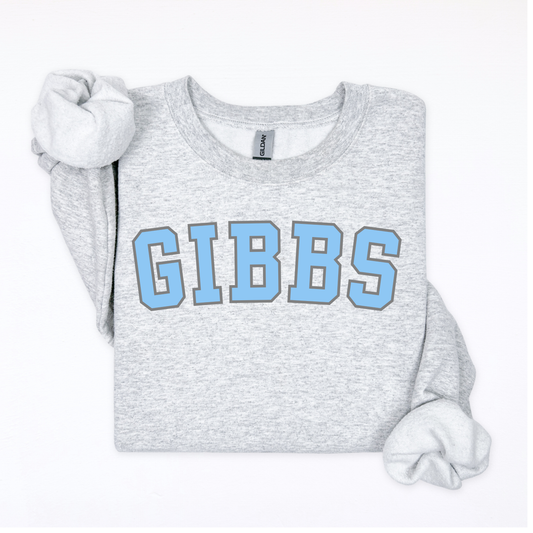 GIBBS Blue letters Gray out line Crew neck