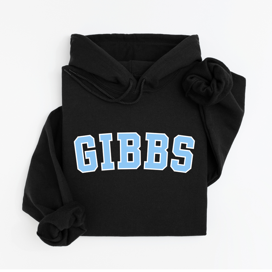 Gibbs Blue Letters White outline